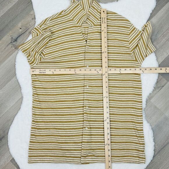 Zara Striped Cotton Linen Knit Button Up T Shirt Tan Large Short Sleeve Camp - Picture 11 of 12